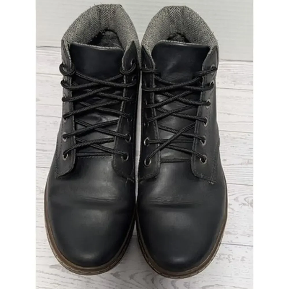 Dr. Martens Maelly Black Leather Fold-Over Cuff Herringbone Ankle Boots Women 8